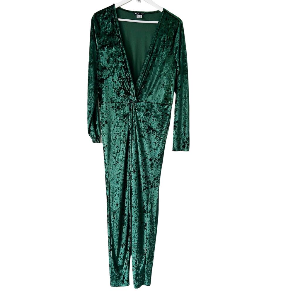 VENUS Green Velvet Jumpsuit